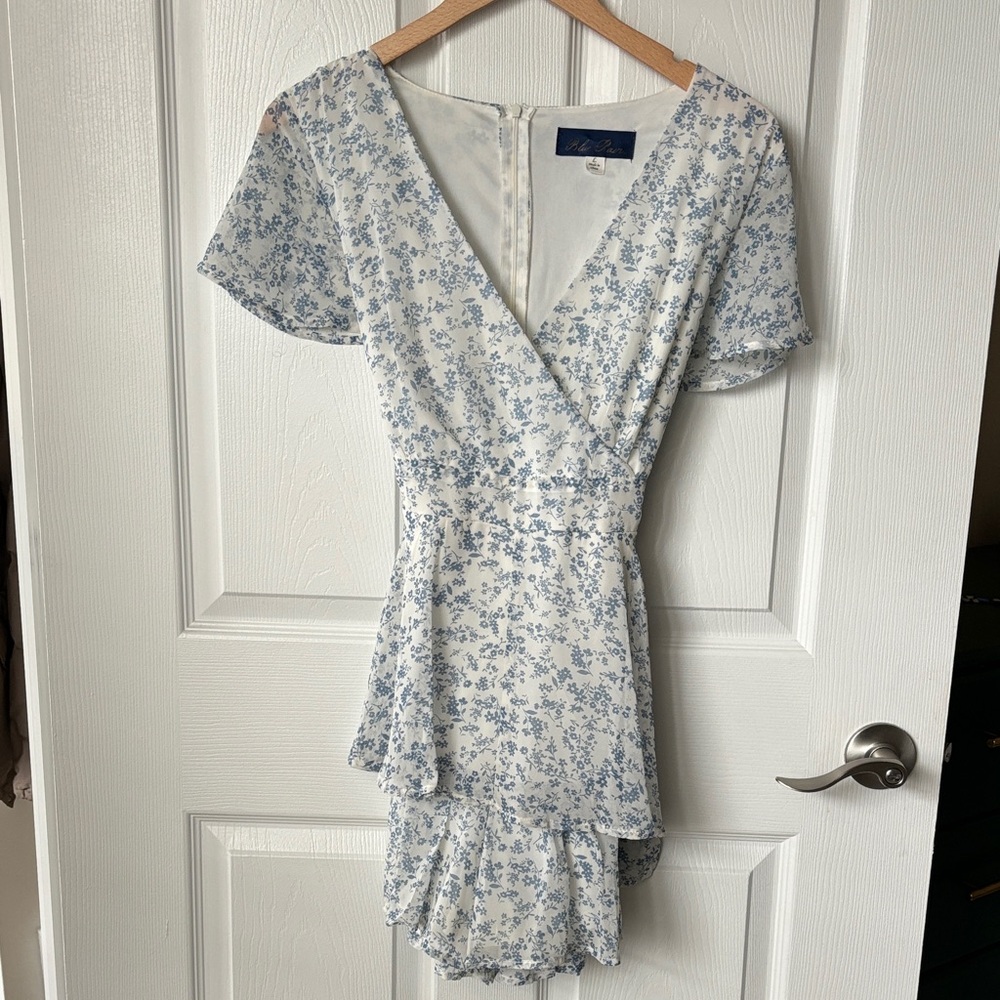 Blue Rain White and Blue Floral Mini Dress